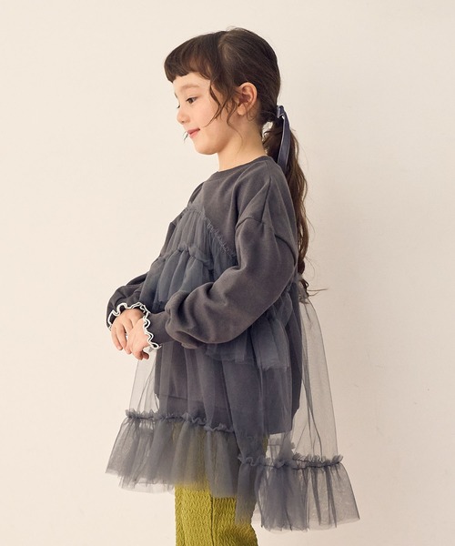 Piet（ピエット）の「チュールトレーナー チュニック（スウェット・キッズ・チャコール/ピンク/グレー・100/110/120/130）」の22枚目の写真