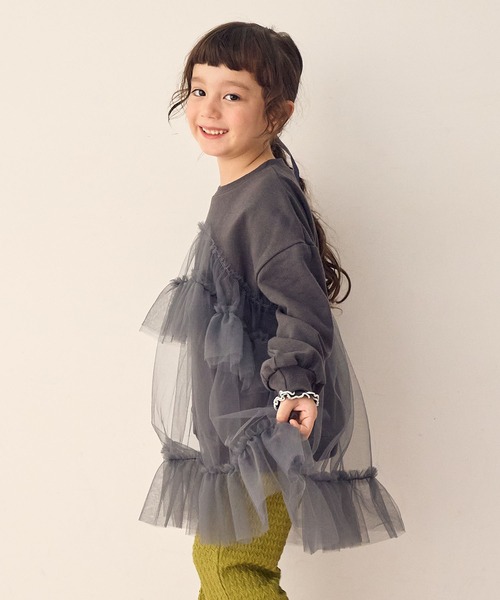 Piet（ピエット）の「チュールトレーナー チュニック（スウェット・キッズ・チャコール/ピンク/グレー・100/110/120/130）」の8枚目の写真