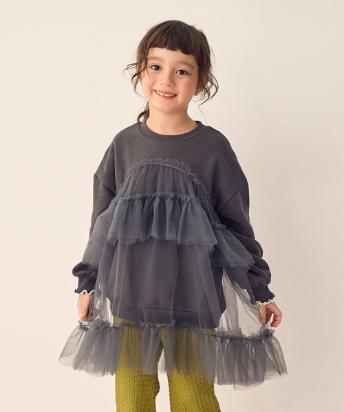 Piet（ピエット）の「チュールトレーナー チュニック（スウェット・キッズ・チャコール/ピンク/グレー・100/110/120/130）」の21枚目の写真