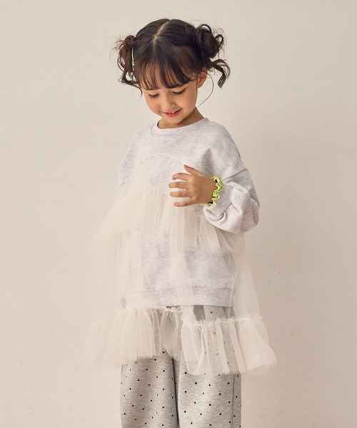 Piet（ピエット）の「チュールトレーナー チュニック（スウェット・キッズ・チャコール/ピンク/グレー・100/110/120/130）」の4枚目の写真