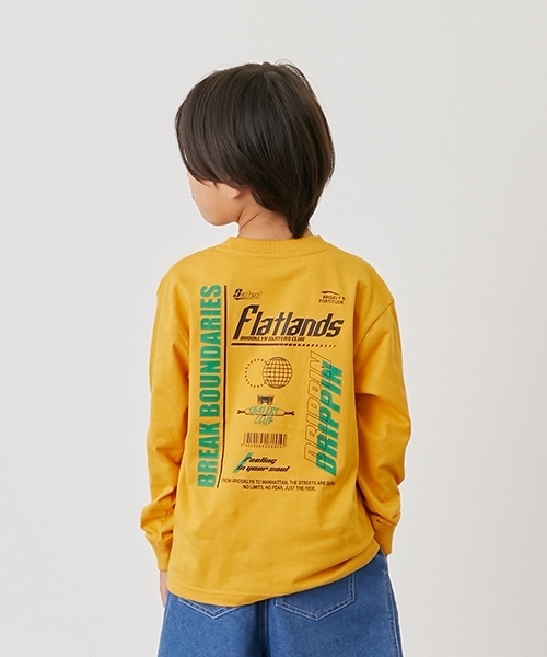 GLAZOS(グラソス)の「【SKIT0LY】【プチプラ】バック2トーンロゴプリント長袖Tシャツ(Tシャツ/カットソー・キッズ・ホワイト/オレンジ/イエロー/グリーン/ネイビー/ブルー・110cm/130cm/140cm/100cm/120cm)」の1枚目の写真