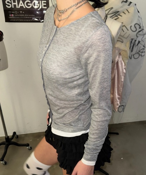 SHAGGIE(シャギー)の「2WAYリブヘンリーネックカーディガン(カーディガン/ボレロ・レディース・ホワイト/ピンク/グレー・FREE)」の6枚目の写真