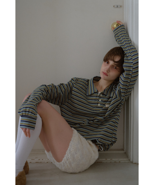 STRIPE STRING COLLAR T-SHIRT_GREEN
