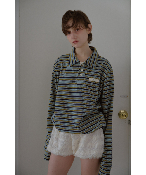 LETERIE（レテリー）の「STRIPE STRING COLLAR T-SHIRT_GREEN（ポロシャツ・レディース・グリーン・FREE）」の3枚目の写真