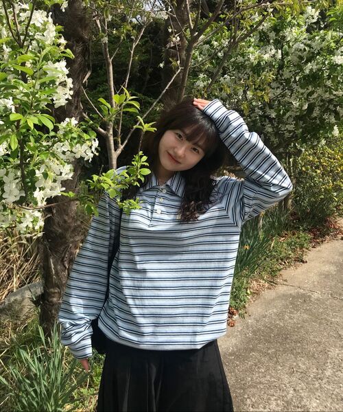 LETERIE（レテリー）の「STRIPE STRING COLLAR T-SHIRT_GREEN（ポロシャツ・レディース・グリーン・FREE）」の4枚目の写真