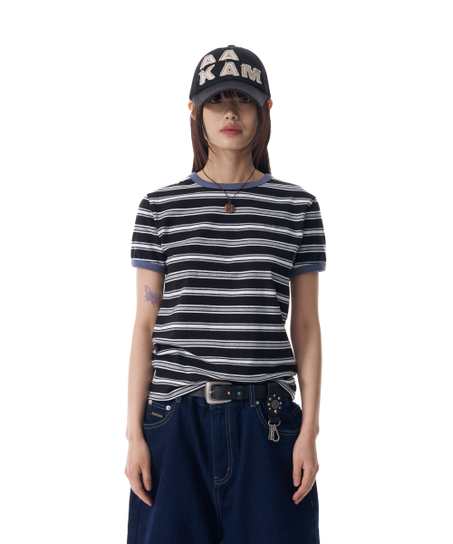 AAKAM(アーカム)の「Striped Ringer Top (Black-Gray)(Tシャツ/カットソー・レディース・その他・1/2)」の2枚目の写真