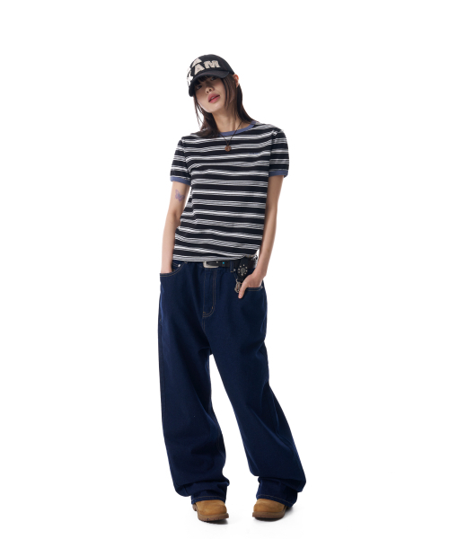 AAKAM(アーカム)の「Striped Ringer Top (Black-Gray)(Tシャツ/カットソー・レディース・その他・1/2)」の4枚目の写真