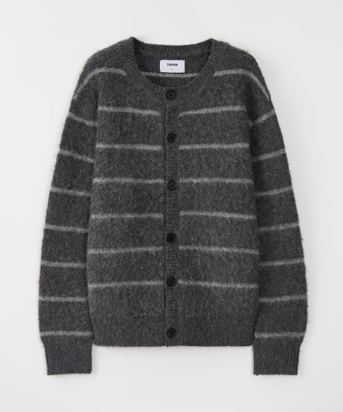 TOFFEE(トフィー)の「ブラシストライプラウンドカーディガン (グレー)(カーディガン/ボレロ・メンズ・その他・MEDIUM/LARGE/X-LARGE)」の1枚目の写真