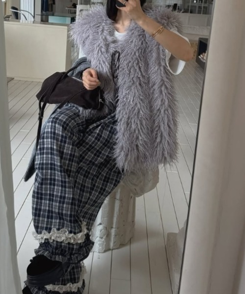 Vipoa(ヴィポア)の「check frill pants(その他パンツ・レディース・ブラック/ブラウン・FREE)」の3枚目の写真