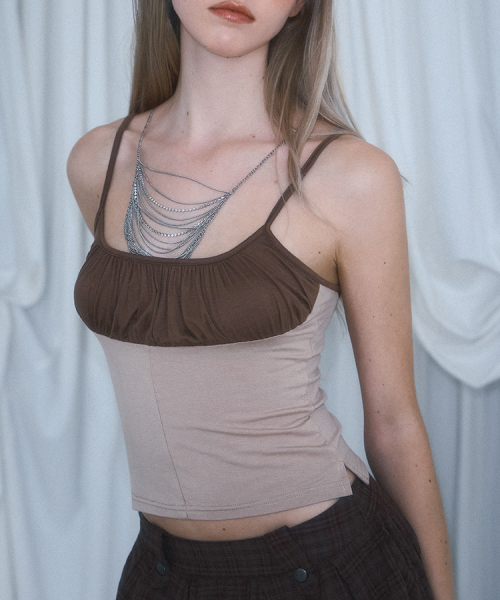 ROSEFRANTZ（ロゼフランツ）の「Two Color Shirring Sleeveless [Brown]（Tシャツ/カットソー・レディース・ブラウン・OS）」の2枚目の写真