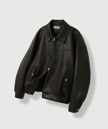 Leather Stitch Bomber Jacket_Brown