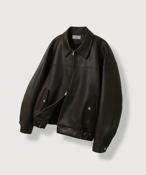 MOOD INSIDE(ムードインサイド)の「Leather Stitch Bomber Jacket_Brown(ライダースジャケット・メンズ・ブラウン・MEDIUM)」の1枚目の写真