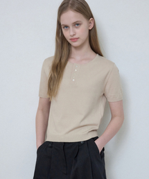 ウォッシャブルシアーヘンリーネックハーフニット_BEIGE(WC25-KN18)