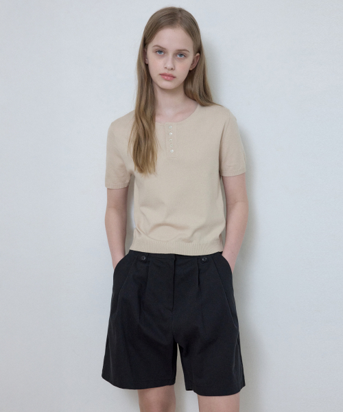WEDNESDAYOASISFORWOMEN(ウェンズデー オアシス フォー ウーマン)の「ウォッシャブルシアーヘンリーネックハーフニット_BEIGE(WC25-KN18)(ニット/セーター・レディース・ベージュ・FREE)」の3枚目の写真