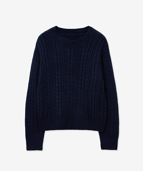 LADY VOLUME(レディーボリューム)の「TWIST CABLE PUNCHING ROUND KNIT_NAVY(ニット/セーター・レディース・その他・F)」の2枚目の写真