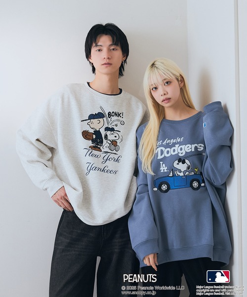 セール】【PEANUTS×MLB】オリジナルデザイン 裏起毛トレーナー