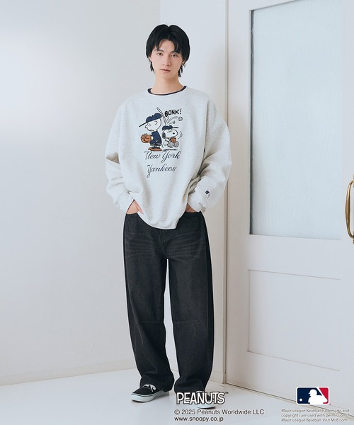 セール】【PEANUTS×MLB】オリジナルデザイン 裏起毛トレーナー