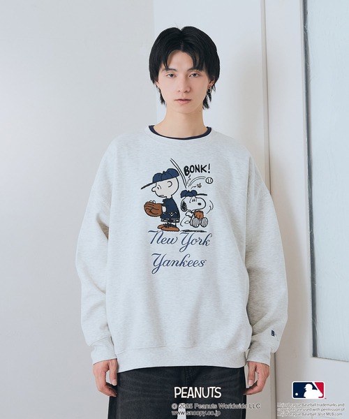 セール】【PEANUTS×MLB】オリジナルデザイン 裏起毛トレーナー