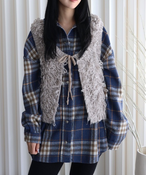 YENNA（イェンナ）の「ループヤーンニットノースリカーディガン（ベスト・レディース・アイボリー/ベージュ/ブラック・FREE）」の9枚目の写真