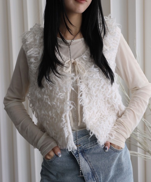 YENNA（イェンナ）の「ループヤーンニットノースリカーディガン（ベスト・レディース・アイボリー/ベージュ/ブラック・FREE）」の20枚目の写真