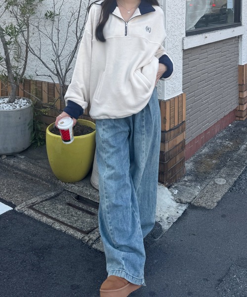 nemne store(ネンネストア)の「フリース配色アノラック(ブルゾン・レディース・チャコール/ネイビー/アイボリー・SMALL/MEDIUM)」の4枚目の写真