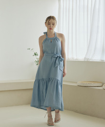 BELLEMA（ベルマ）の「SKY Linen Back-Open Ribbon Halterneck Dress（ワンピース）」