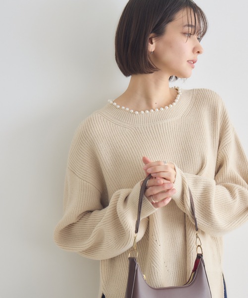 KATHARINE ROSS（キャサリンロス）の「【KATHARINE ROSS】パール衿7G畦プルオーバー（ニット/セーター・レディース・グレー/オフホワイト/ピンク・FREE）」の2枚目の写真