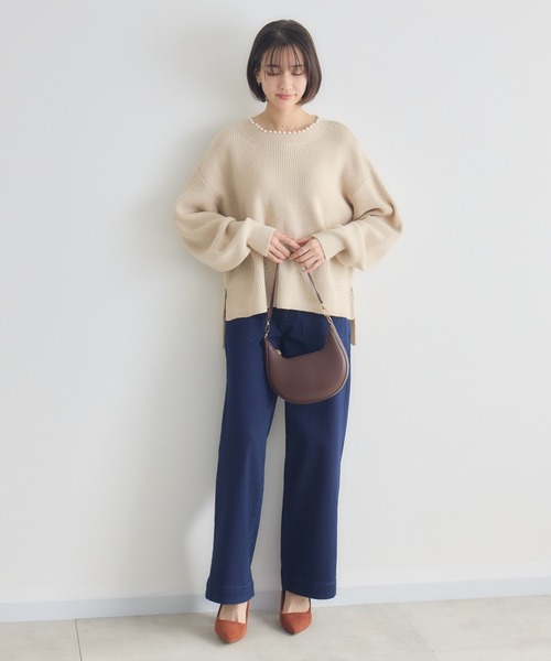 KATHARINE ROSS（キャサリンロス）の「【KATHARINE ROSS】パール衿7G畦プルオーバー（ニット/セーター・レディース・グレー/オフホワイト/ピンク・FREE）」の5枚目の写真