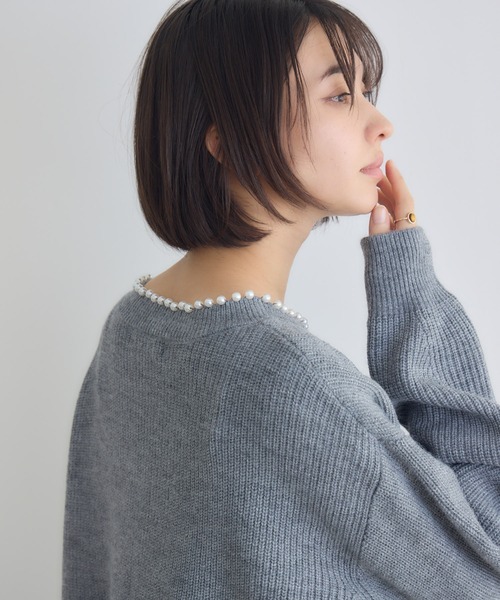 KATHARINE ROSS（キャサリンロス）の「【KATHARINE ROSS】パール衿7G畦プルオーバー（ニット/セーター・レディース・グレー/オフホワイト/ピンク・FREE）」の18枚目の写真