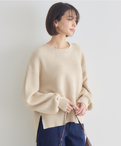 KATHARINE ROSS（キャサリンロス）の「【KATHARINE ROSS】パール衿7G畦プルオーバー（ニット/セーター・レディース・グレー/オフホワイト/ピンク・FREE）」の8枚目の写真