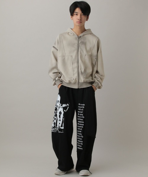 LAND MUSEUM（ランドミュージアム）の「【ベスト着用可能】LAND MUSEUM／カットオフリベットジップ（パーカー・メンズ・ブラック/グレー・LARGE/MEDIUM）」の9枚目の写真