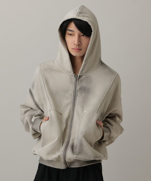 LAND MUSEUM（ランドミュージアム）の「【ベスト着用可能】LAND MUSEUM／カットオフリベットジップ（パーカー・メンズ・ブラック/グレー・LARGE/MEDIUM）」の4枚目の写真