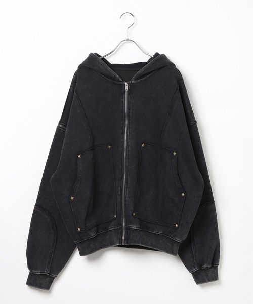 LAND MUSEUM（ランドミュージアム）の「【ベスト着用可能】LAND MUSEUM／カットオフリベットジップ（パーカー・メンズ・ブラック/グレー・LARGE/MEDIUM）」の21枚目の写真