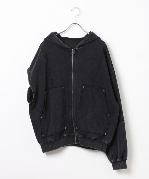 LAND MUSEUM（ランドミュージアム）の「【ベスト着用可能】LAND MUSEUM／カットオフリベットジップ（パーカー・メンズ・ブラック/グレー・LARGE/MEDIUM）」の13枚目の写真