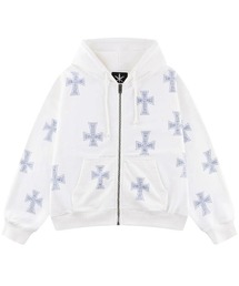 UNKNOWN LONDON（アンノウン・ロンドン）の「A'GEM/9 × .kom 『UNKNOWN LONDON/アンノウン ロンドン』Cross Rhinestone Zip Hoodie/クロスラインストーンジップパーカー（パーカー）」