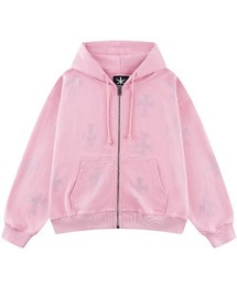 UNKNOWN LONDON（アンノウン・ロンドン）の「A'GEM/9 × .kom 『UNKNOWN LONDON/アンノウン ロンドン』Cross Rhinestone Zip Hoodie/クロスラインストーンジップパーカー（パーカー）」