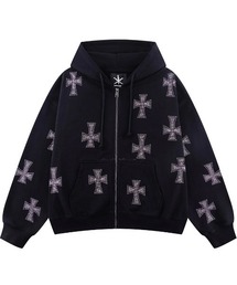 UNKNOWN LONDON（アンノウン・ロンドン）の「A'GEM/9 × .kom 『UNKNOWN LONDON/アンノウン ロンドン』Cross Rhinestone Zip Hoodie/クロスラインストーンジップパーカー（パーカー）」