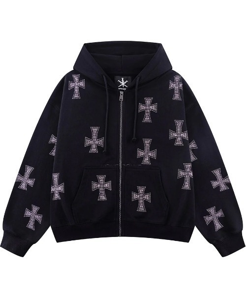 UNKNOWN LONDON（アンノウン・ロンドン）の「A'GEM/9 × .kom 『UNKNOWN LONDON/アンノウン ロンドン』Cross Rhinestone Zip Hoodie/クロスラインストーンジップパーカー（パーカー・レディース・ブラック/ピンク/ホワイト・XL/L）」の3枚目の写真