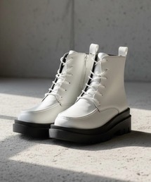 LibertyDoll/+5cm 軽量厚底 ユニセックス スクエアトゥトラックソールブーツ(9111WHPU/9111IVPU)