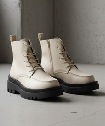 LibertyDoll/+5cm 軽量厚底 ユニセックス スクエアトゥトラックソールブーツ(9111WHPU/9111IVPU)