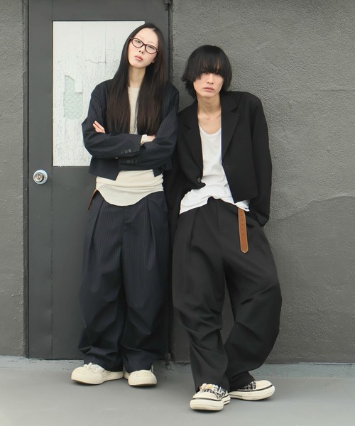 INTER FACTORY（インターファクトリー）の「カイチ - ワイドタックスラックス - made in INTER FACTORY（スラックス・メンズ・ネイビー/ブラック・SMALL/MEDIUM/LARGE）」の8枚目の写真