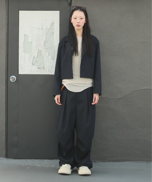 INTER FACTORY（インターファクトリー）の「カイチ - ワイドタックスラックス - made in INTER FACTORY（スラックス・メンズ・ネイビー/ブラック・SMALL/MEDIUM/LARGE）」の6枚目の写真