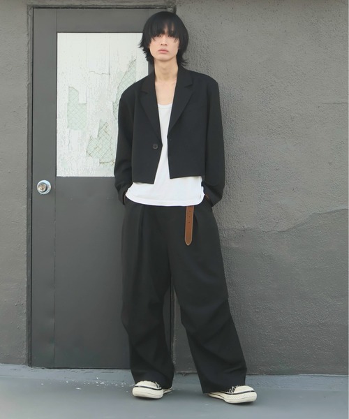 INTER FACTORY（インターファクトリー）の「カイチ - ワイドタックスラックス - made in INTER FACTORY（スラックス・メンズ・ネイビー/ブラック・SMALL/MEDIUM/LARGE）」の3枚目の写真