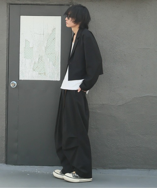 INTER FACTORY（インターファクトリー）の「カイチ - ワイドタックスラックス - made in INTER FACTORY（スラックス・メンズ・ネイビー/ブラック・SMALL/MEDIUM/LARGE）」の4枚目の写真