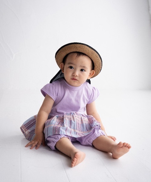 maarook(マルーク)の「シアーフリンジチェック天竺babyロンパース(ロンパース・キッズ・パープル・80cm/70cm)」の1枚目の写真