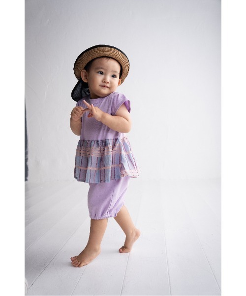 maarook(マルーク)の「シアーフリンジチェック天竺babyロンパース(ロンパース・キッズ・パープル・80cm/70cm)」の3枚目の写真