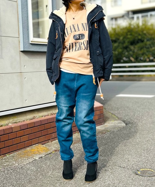 BEATJIVE(ビートジャイブ)の「裏起毛 デニム ジョガーパンツ ストレッチ(デニムパンツ・レディース・ネイビー/ブルー・2/3)」の8枚目の写真