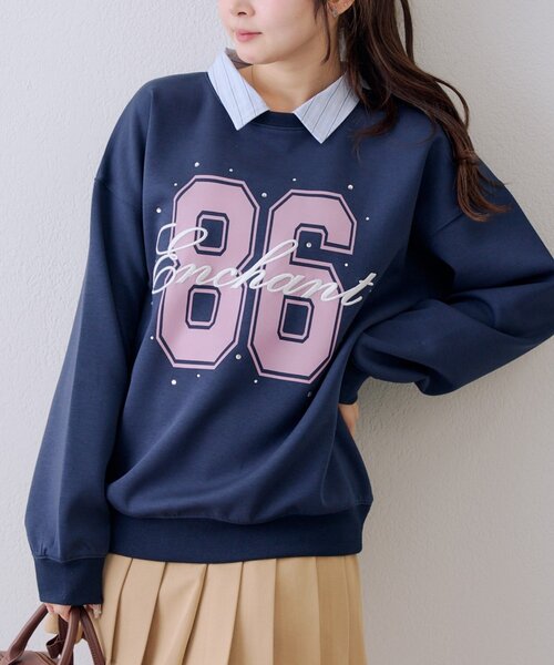 continuer de NICE CLAUP（コンティニューデナイスクラップ）の「ドッキングナンバリングプルオーバー（スウェット・レディース・ネイビー/トップグレー/オフホワイト・FREE）」の3枚目の写真