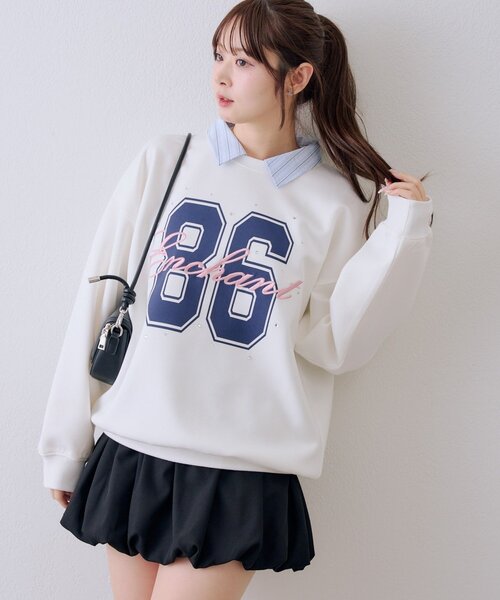 continuer de NICE CLAUP（コンティニューデナイスクラップ）の「ドッキングナンバリングプルオーバー（スウェット・レディース・ネイビー/トップグレー/オフホワイト・FREE）」の2枚目の写真