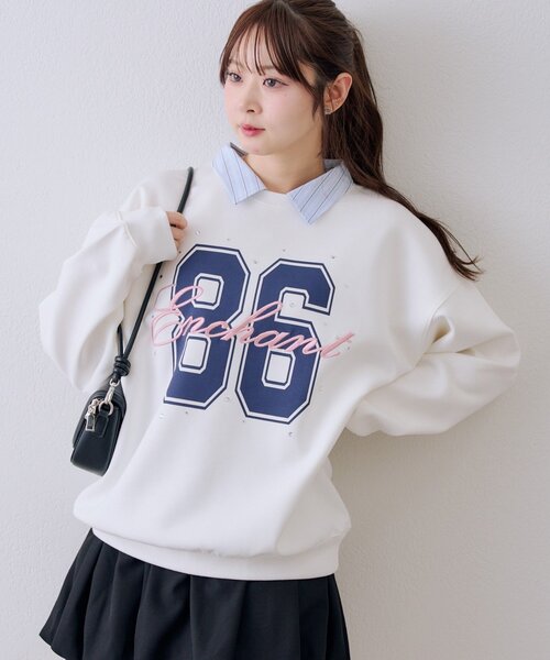 continuer de NICE CLAUP（コンティニューデナイスクラップ）の「ドッキングナンバリングプルオーバー（スウェット・レディース・ネイビー/トップグレー/オフホワイト・FREE）」の4枚目の写真